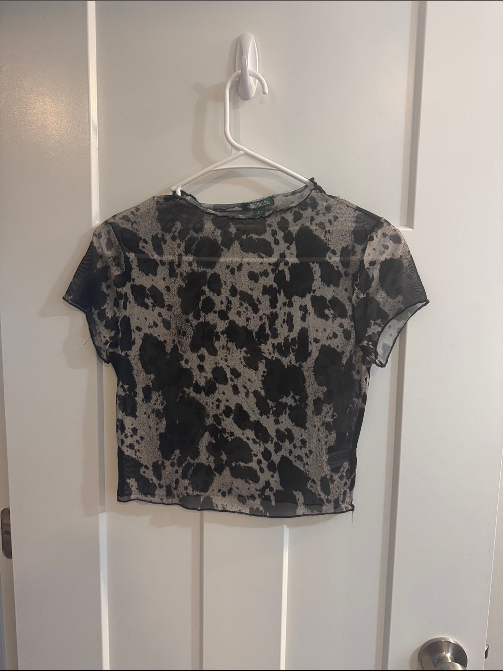 wild fable Black and Cream Sheer Animal-Print Cropped Tee